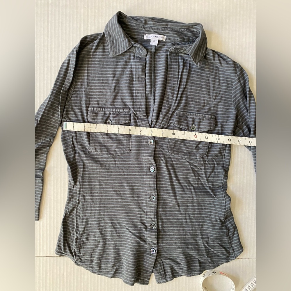 Standard James Perse blue and grey striped knit side panel shirt size 1 - Picture 8 of 14